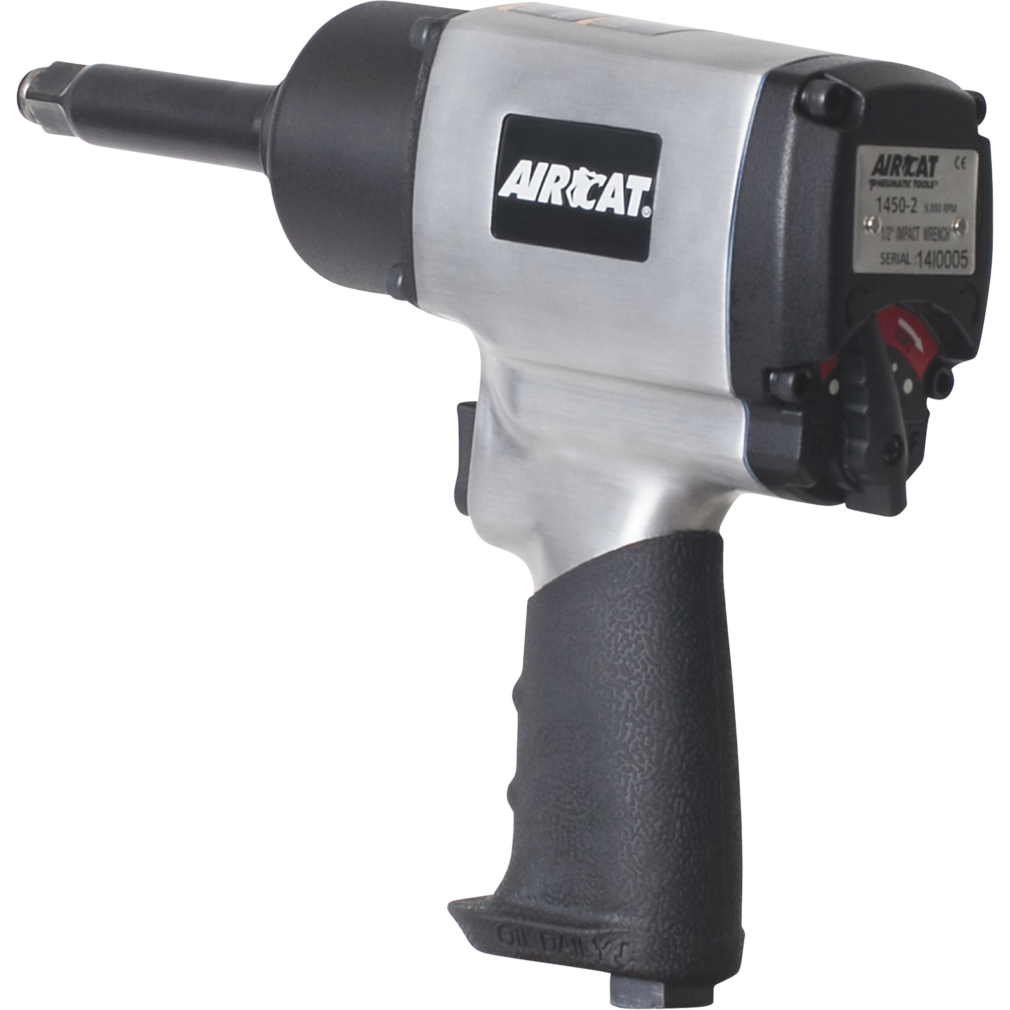 AIRCAT Extended Brushed Aluminum Air Impact Wrench, 1/2in. Drive, 800ft./lbs. Torque with 2in. Anvil, Model# 1450-2